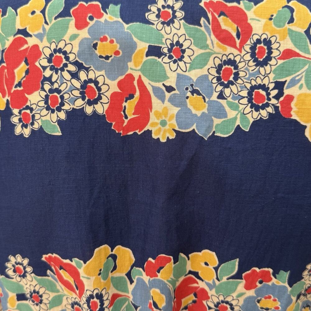 VTG 1940’s Extreme Puff Sleeve Maxi Dress Cotton Border Print Dagger Collar, L - Picture 8 of 14